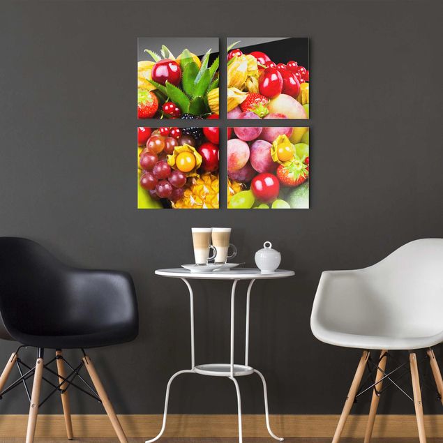 Glasschilderijen - 4-delig Fruit Bokeh
