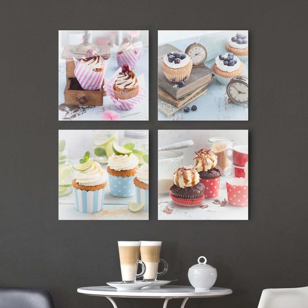 Magnettafel Glas Vintage Cupcakes with topping