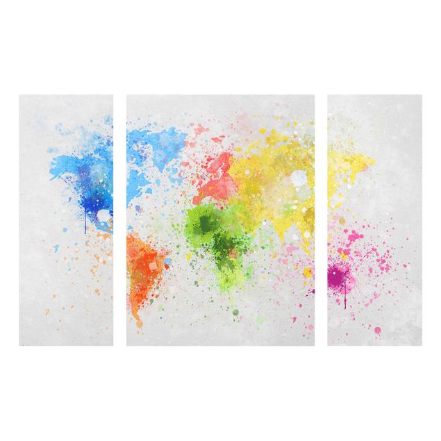 Glasschilderijen - 3-delig Colourful Splodges World Map