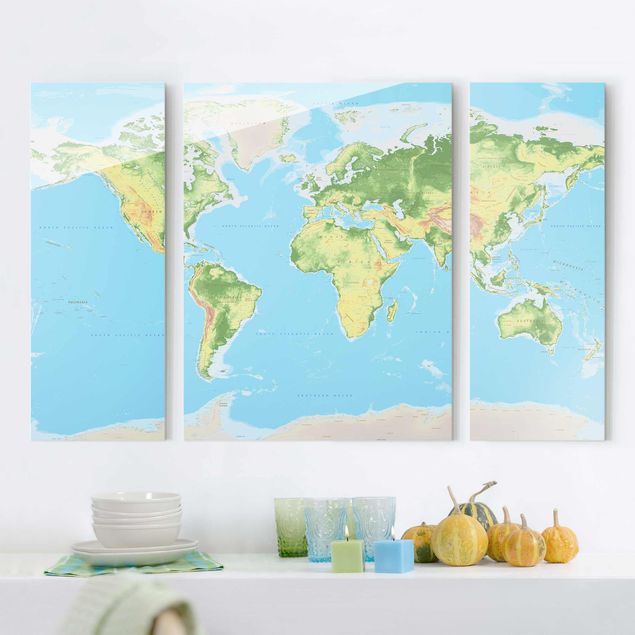 Magnettafel Glas Physical World Map