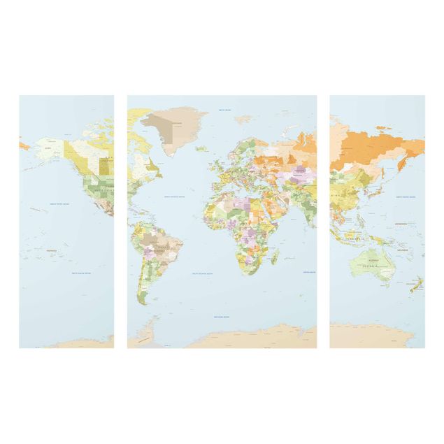 Glasschilderijen - 3-delig Political World Map