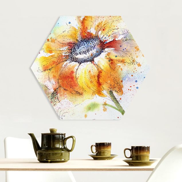 Hexagons Forex schilderijen Painted Sunflower