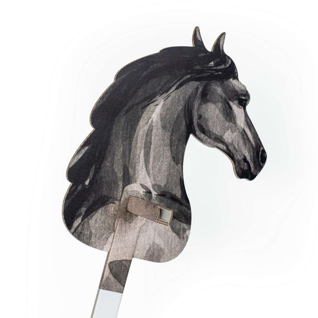 paard op stok Paard zwart