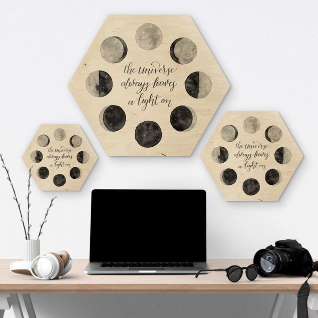 Hexagons houten schilderijen Ode To The Moon - Universe