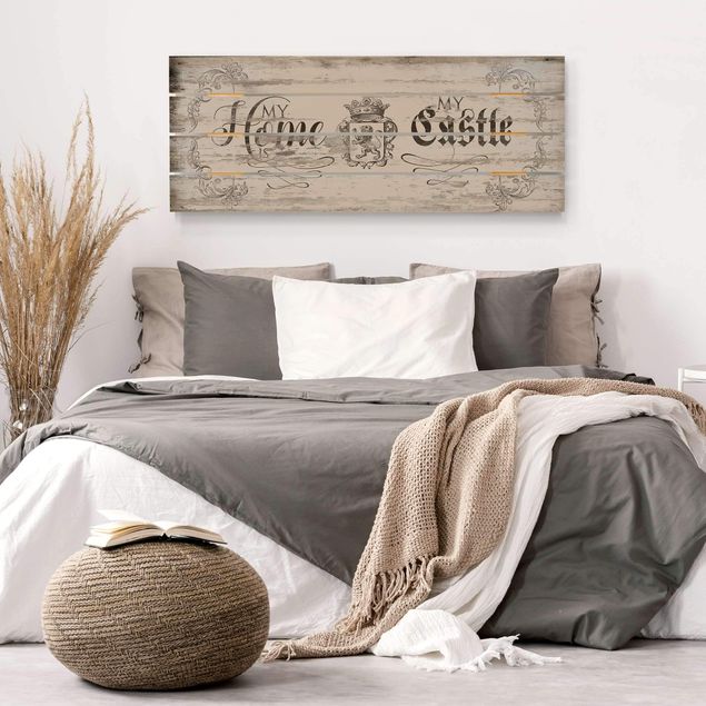 Houten schilderijen op plank My Home is my Castle
