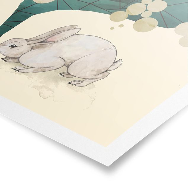 Posters Illustration Bunny With Dots And Triangles
