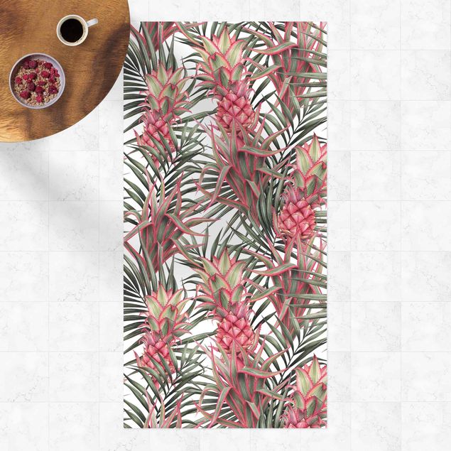 buitenkleed balkon Red Pineapple With Palm Leaves Tropical