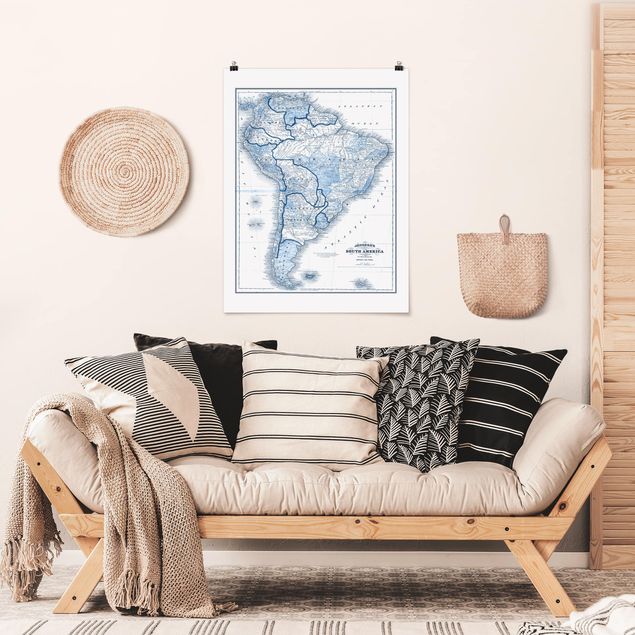 Posters Map In Blue Tones - South America