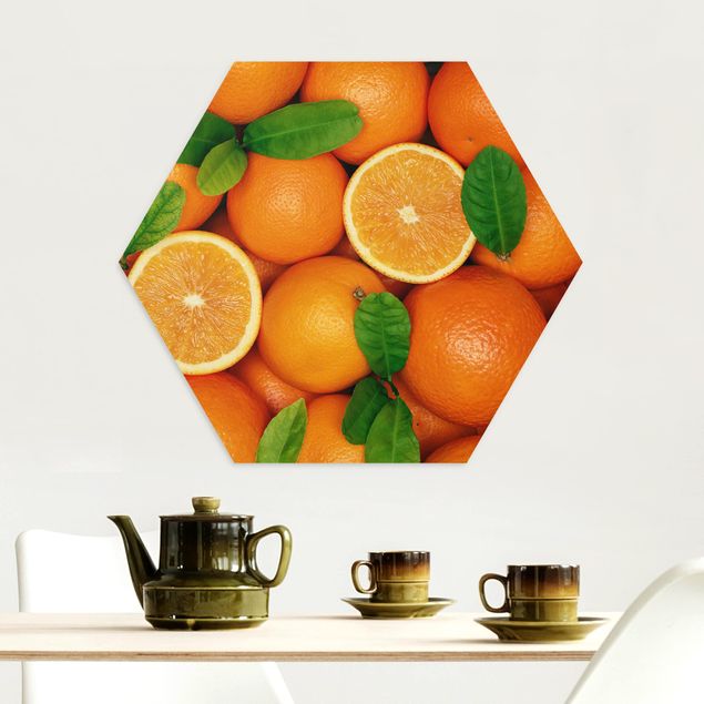 Hexagons Aluminium Dibond schilderijen Juicy oranges