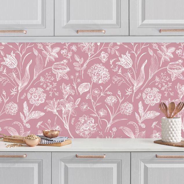 Achterwand voor keuken bloemen Flower Dance On Antique Pink