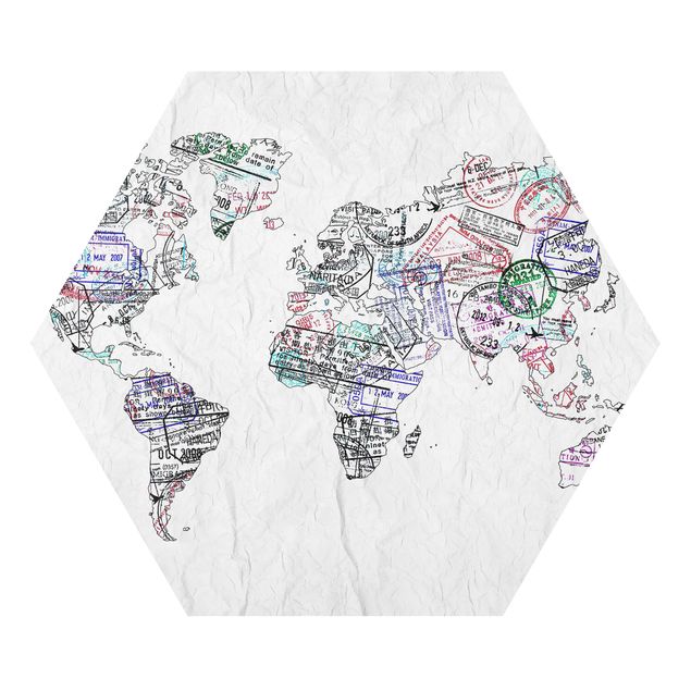 Hexagons Forex schilderijen Passport Stamp World Map