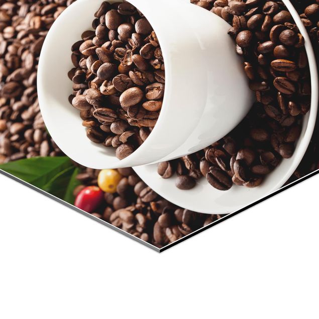Hexagons Aluminium Dibond schilderijen Coffee Cup With Roasted Coffee Beans