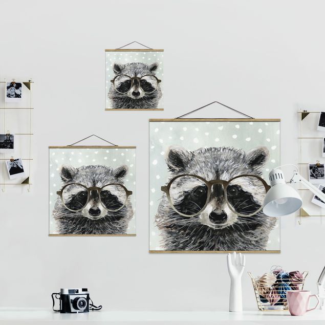 Stoffen schilderij met posterlijst Animals With Glasses - Raccoon