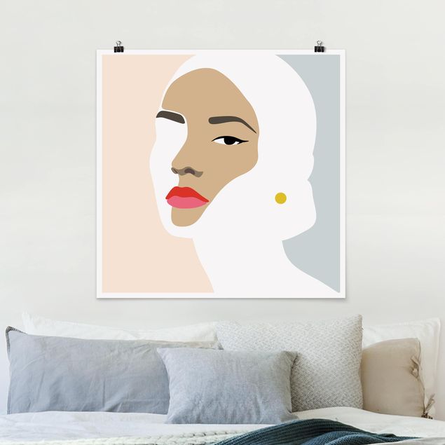 Posters Line Art Portrait Woman Pastel Grey
