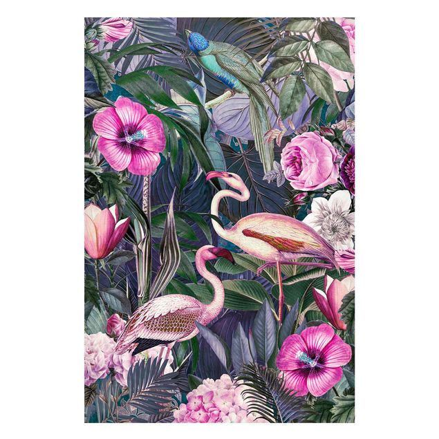 Magneetborden Colourful Collage - Pink Flamingos In The Jungle