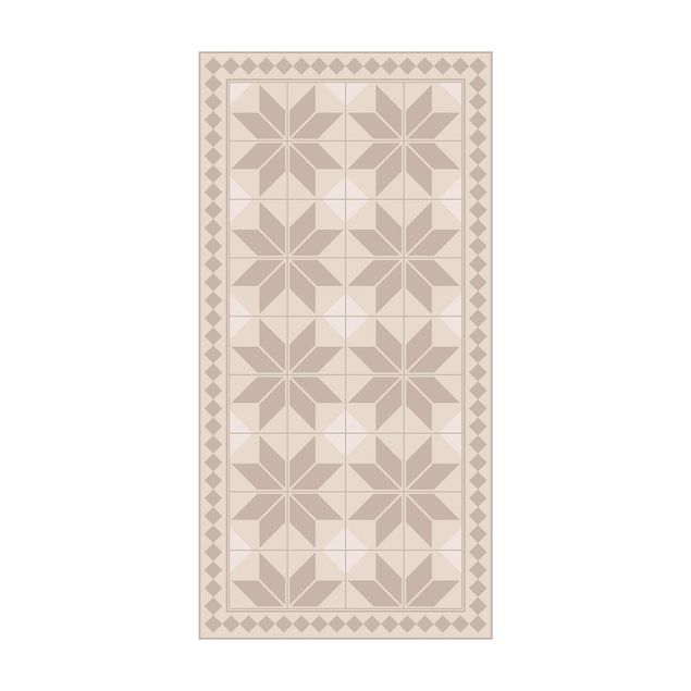 beige kleed Geometrical Tiles Star Flower Sand With Narrow Border