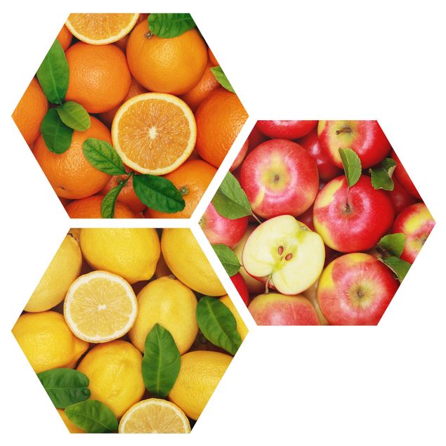 Hexagons Forex schilderijen - 3-delig Fresh Fruit