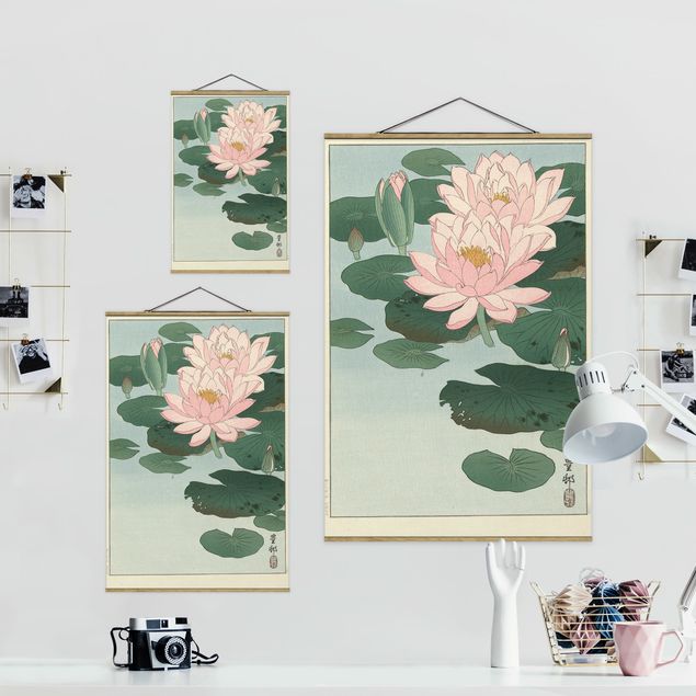 Stoffen schilderij met posterlijst Ohara Shôson - Water Lilies
