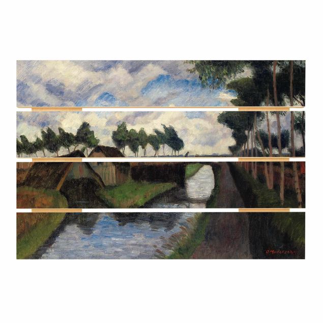 Houten schilderijen op plank Otto Modersohn - The Rautendorf Canal with Boat House near Worpswede