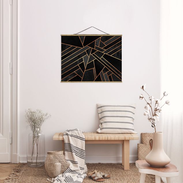 Stoffen schilderij met posterlijst Black Triangles Gold