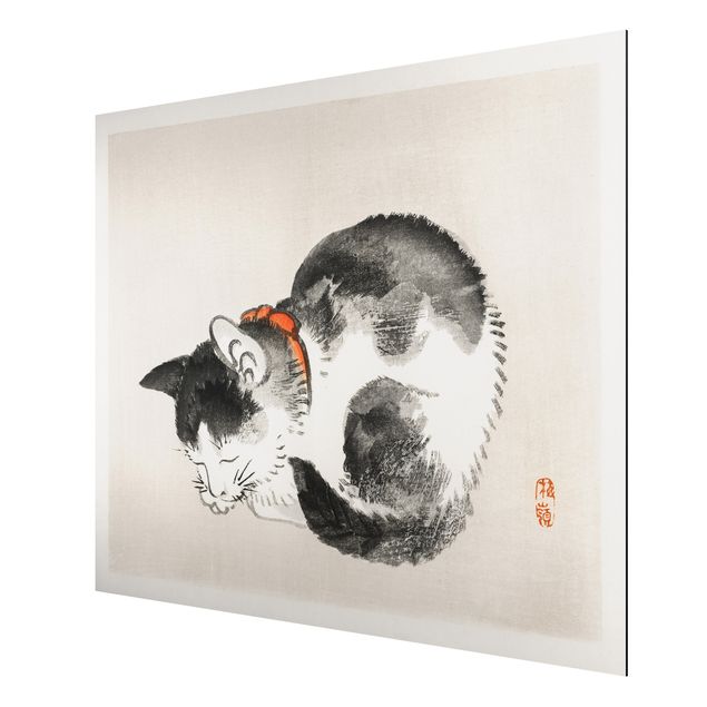 Aluminium Dibond schilderijen Asian Vintage Drawing Sleeping Cat