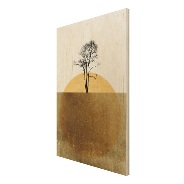 Houten schilderijen Golden Sun With Tree
