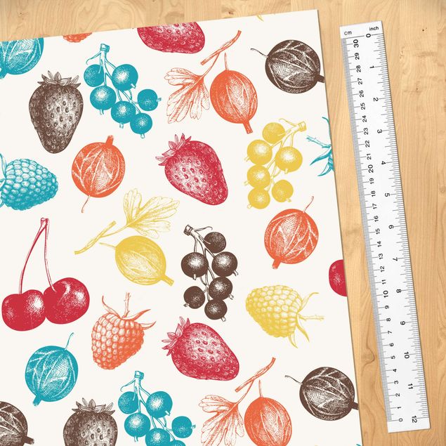 Plakfolien Colourful Hand Drawn Kitchens Summer Fruit Pattern