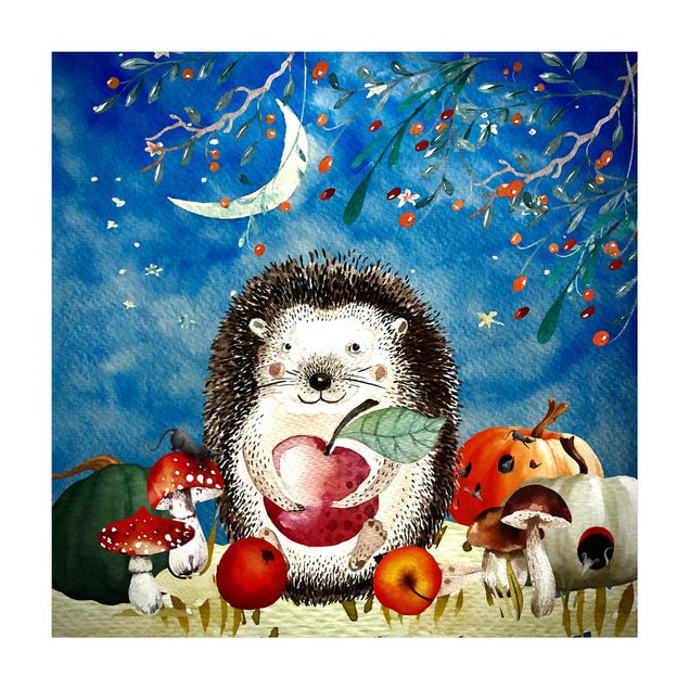 Vinyl tapijt Watercolour Hedgehog In Moonlight