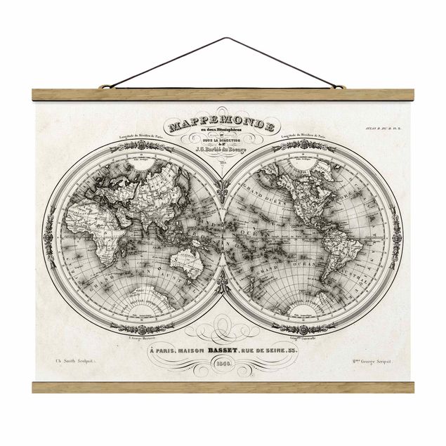 Stoffen schilderij met posterlijst World Map - French Map Of The Cap Region Of 1848