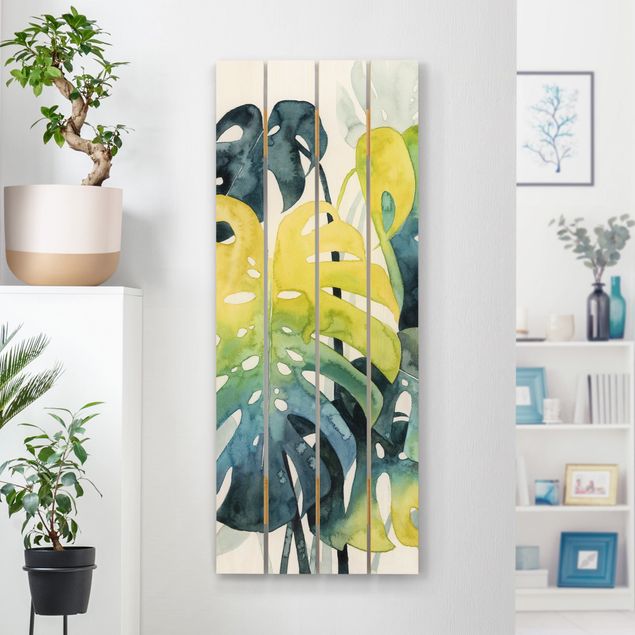 Houten schilderijen op plank Tropical Foliage - Monstera