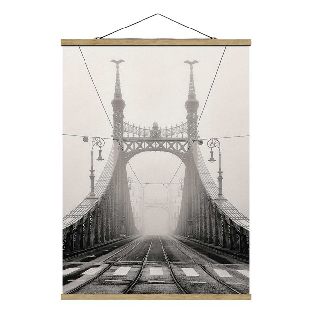Stoffen schilderij met posterlijst Bridge in Budapest