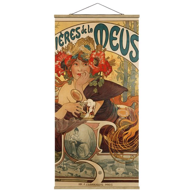 Stoffen schilderij met posterlijst Alfons Mucha - Poster For La Meuse Beer