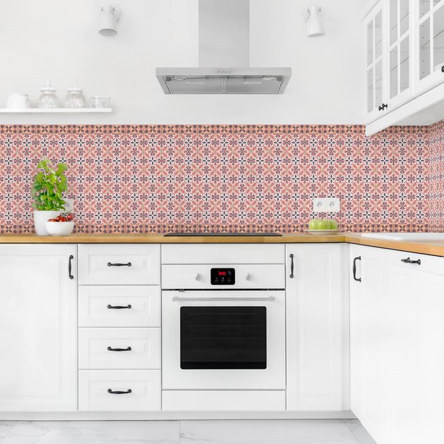 Achterwand voor keuken tegelmotief Geometrical Tile Mix Blossom Orange