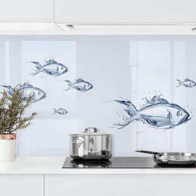 Achterwand voor keuken dieren Liquid Silver Fish
