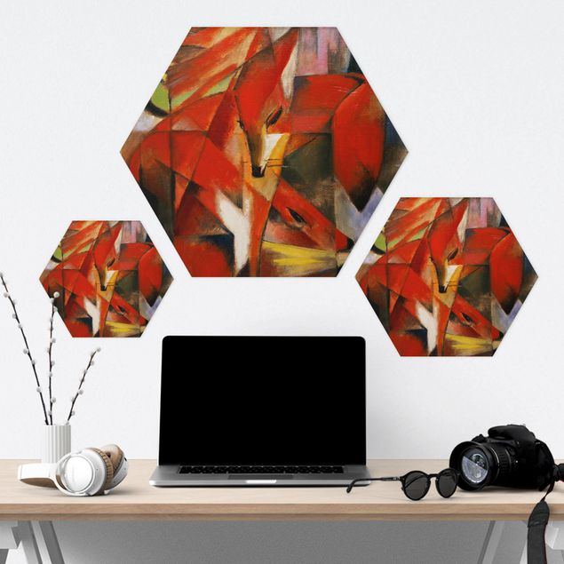 Hexagons Aluminium Dibond schilderijen Franz Marc - Foxes