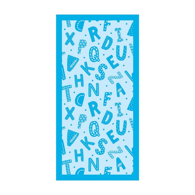 grote vloerkleden Alphabet With Hearts And Dots In Blue With Frame