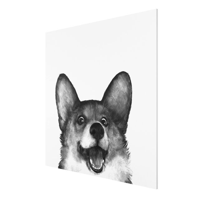 Forex schilderijen Illustration Dog Corgi Black And White Painting