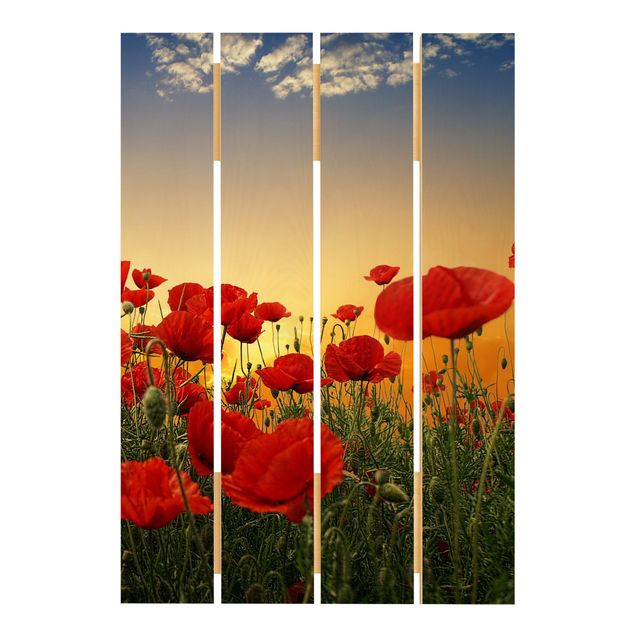 Houten schilderijen op plank Poppy Field In Sunset