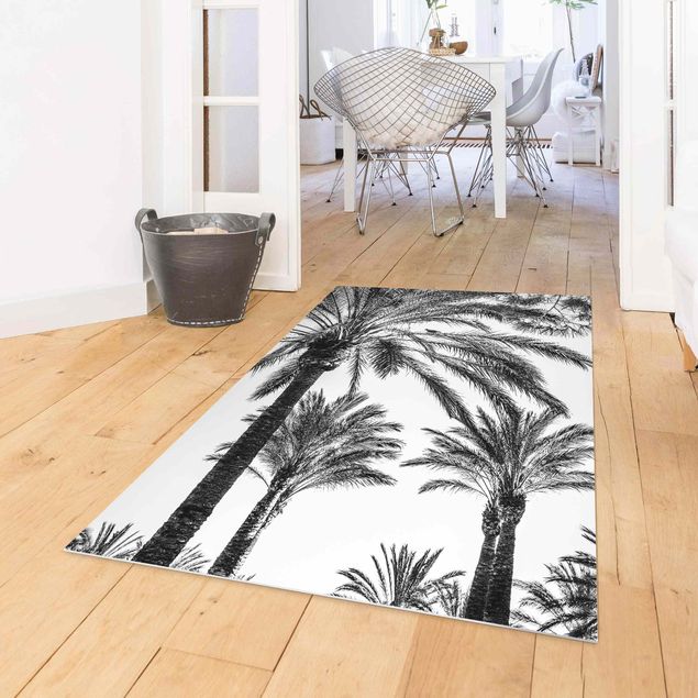 buitentapijten Palm Trees At Sunset Black And White