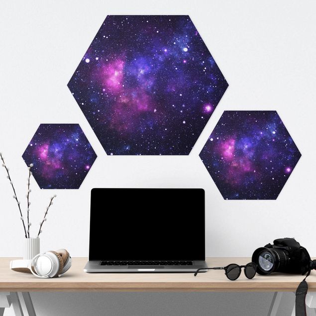 Hexagons Aluminium Dibond schilderijen Galaxy