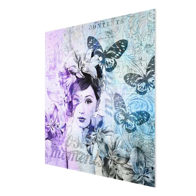 Forex schilderijen Shabby Chic Collage - Portrait With Butterflies