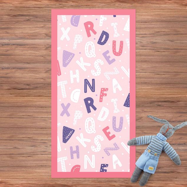 loper vloerkleed Alphabet With Hearts And Dots In Light Pink With Frame