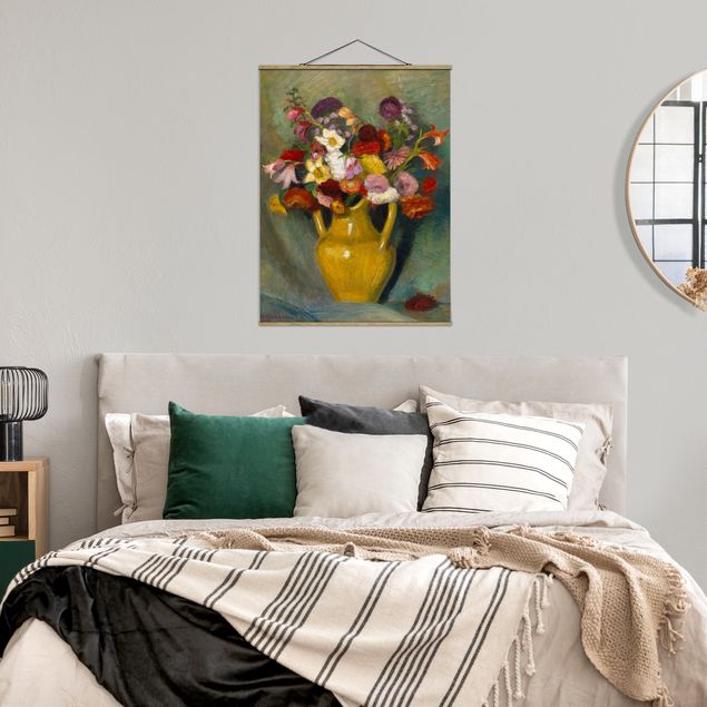 Stoffen schilderij met posterlijst Otto Modersohn - Colourful Bouquet in Yellow Clay Jug
