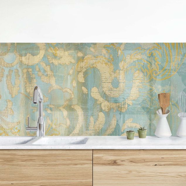 Achterwand voor keuken patroon Moroccan Collage In Gold And Turquoise