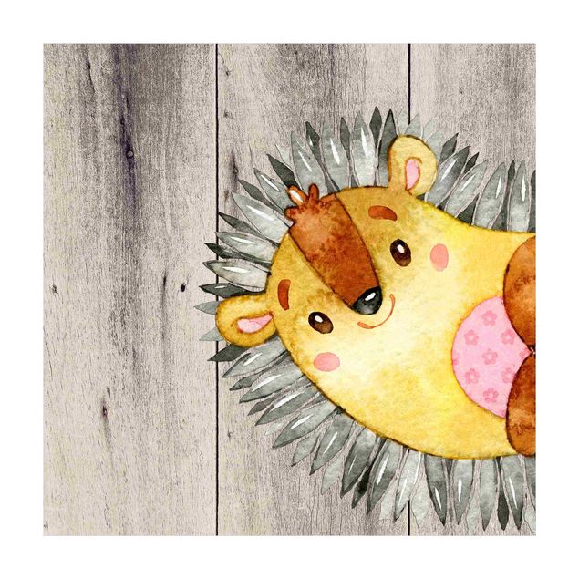 Vinyl tapijt Watercolour Hedgehog On Wood