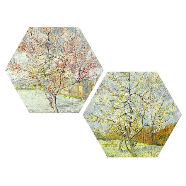 Hexagons Forex schilderijen - 2-delig Vincent Van Gogh - Peach Blossom In The Garden