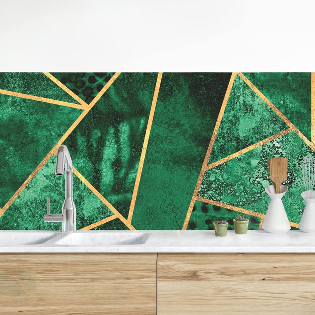 Achterwand voor keuken patroon Dark Emerald With Gold