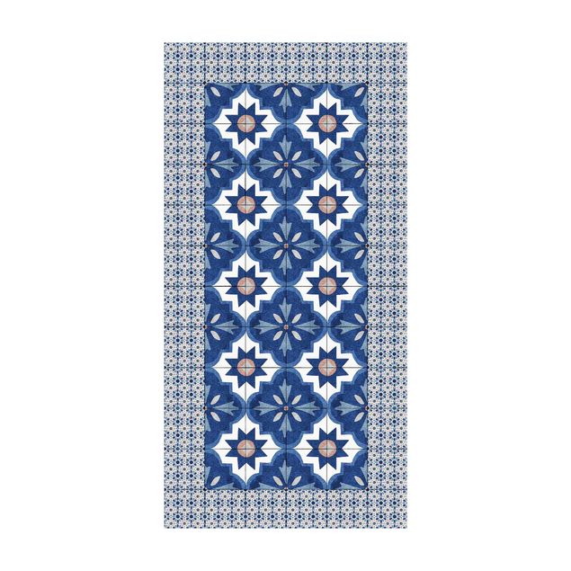 blauw tapijt Moroccan Tiles Watercolour Blue With Tile Frame