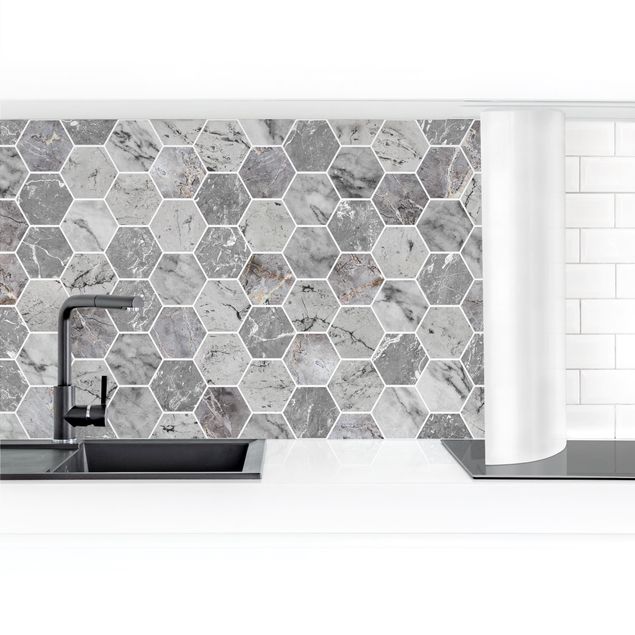 Keukenachterwanden Marble Hexagon Tiles - Grey