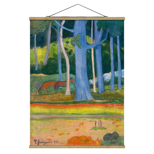Stoffen schilderij met posterlijst Paul Gauguin - Landscape with blue Tree Trunks